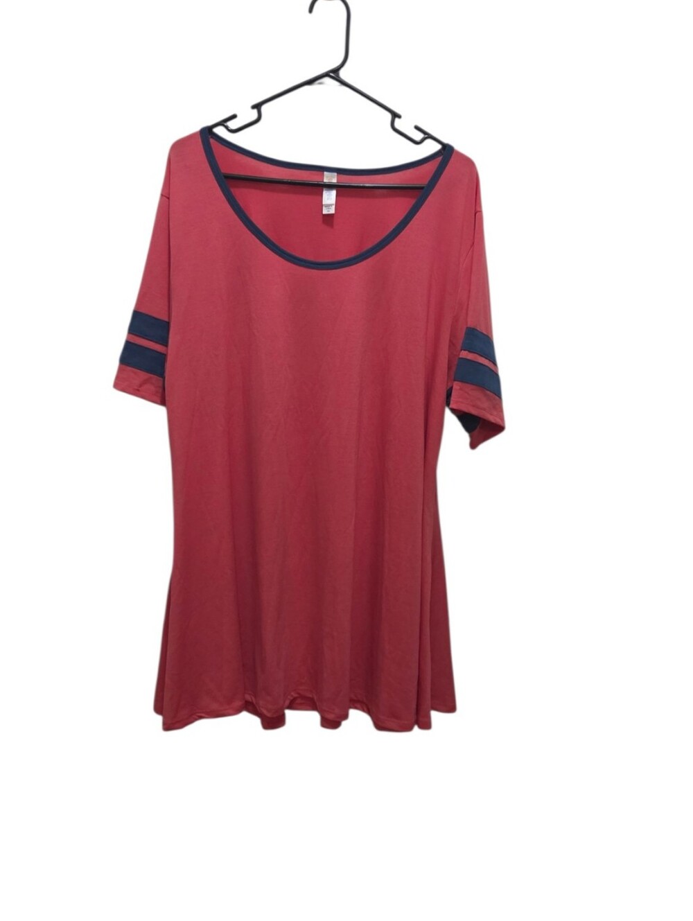 LuLaRoe Perfect T 2XL NWT Rust Red Navy Stripe Sleeve Plus Size Tunic Top Sporty